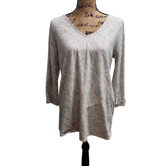 Pure Jill Top Womens Size Medium Heather Grey Vneck Asymmetrical Hem - Picture 1 of 6